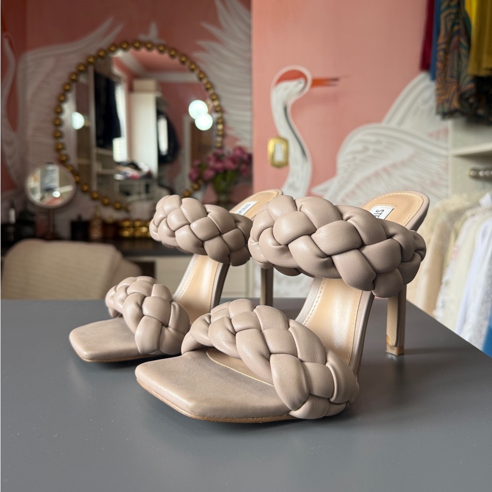 Steve Madden Beige Braided Double-Strap Heels - Picture 2 of 4